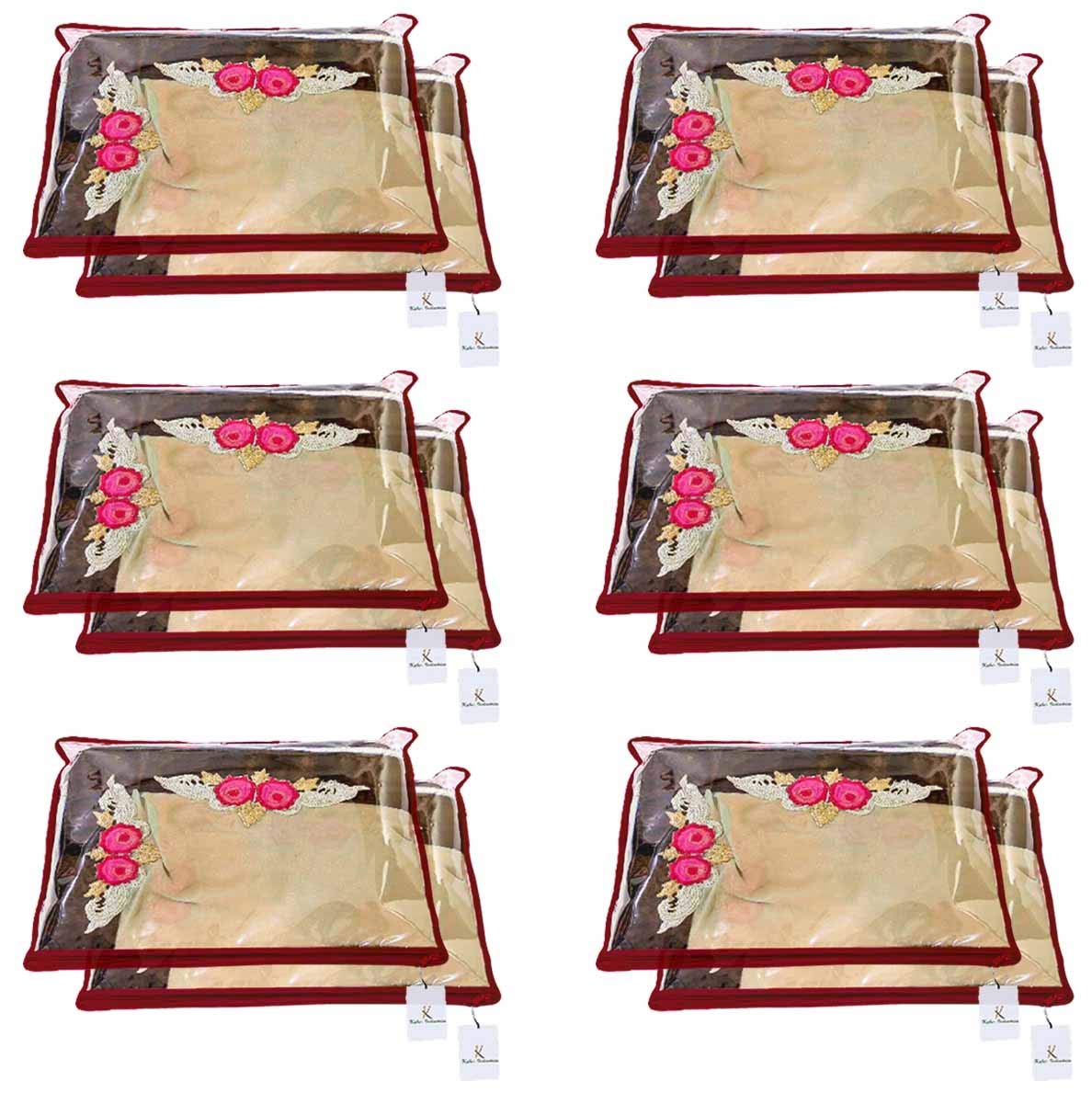 Kuber Industries Non Woven Single Packing Saree Cover 12 pcs Set (Maroon),CTKNEW104