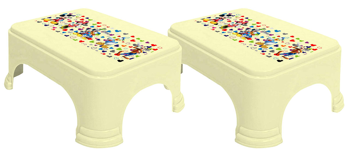 Kuber Industries Disney Team Mickey Print Square Plastic Bathroom Stool, (Set of 2, Cream) -HS_35_KUBMARTS17262