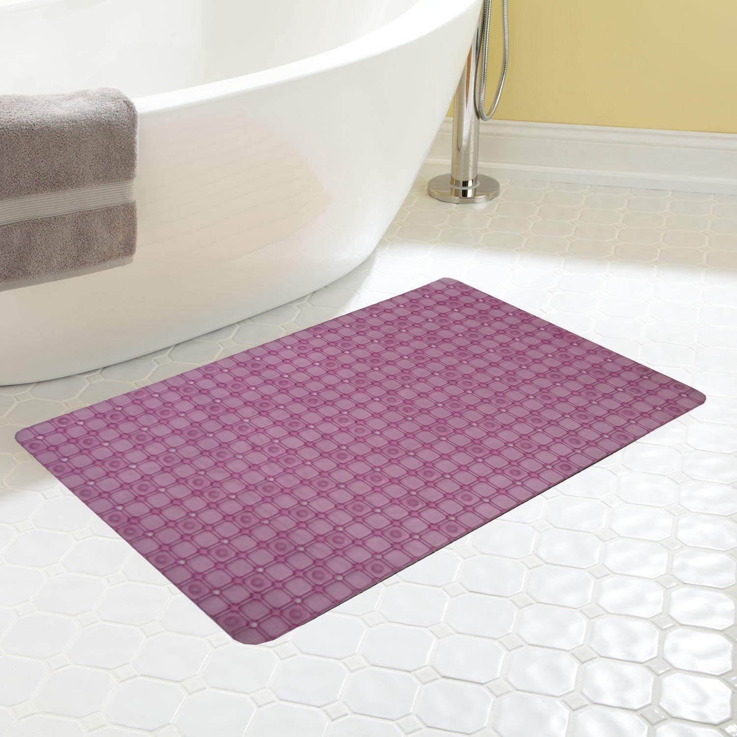 Kuber Industries Polyvinyl Chloride Floral Non Slip Bathroom Bathtub Shower Bath Mat with Suction Cups (Assorted Design and Color, Standard)