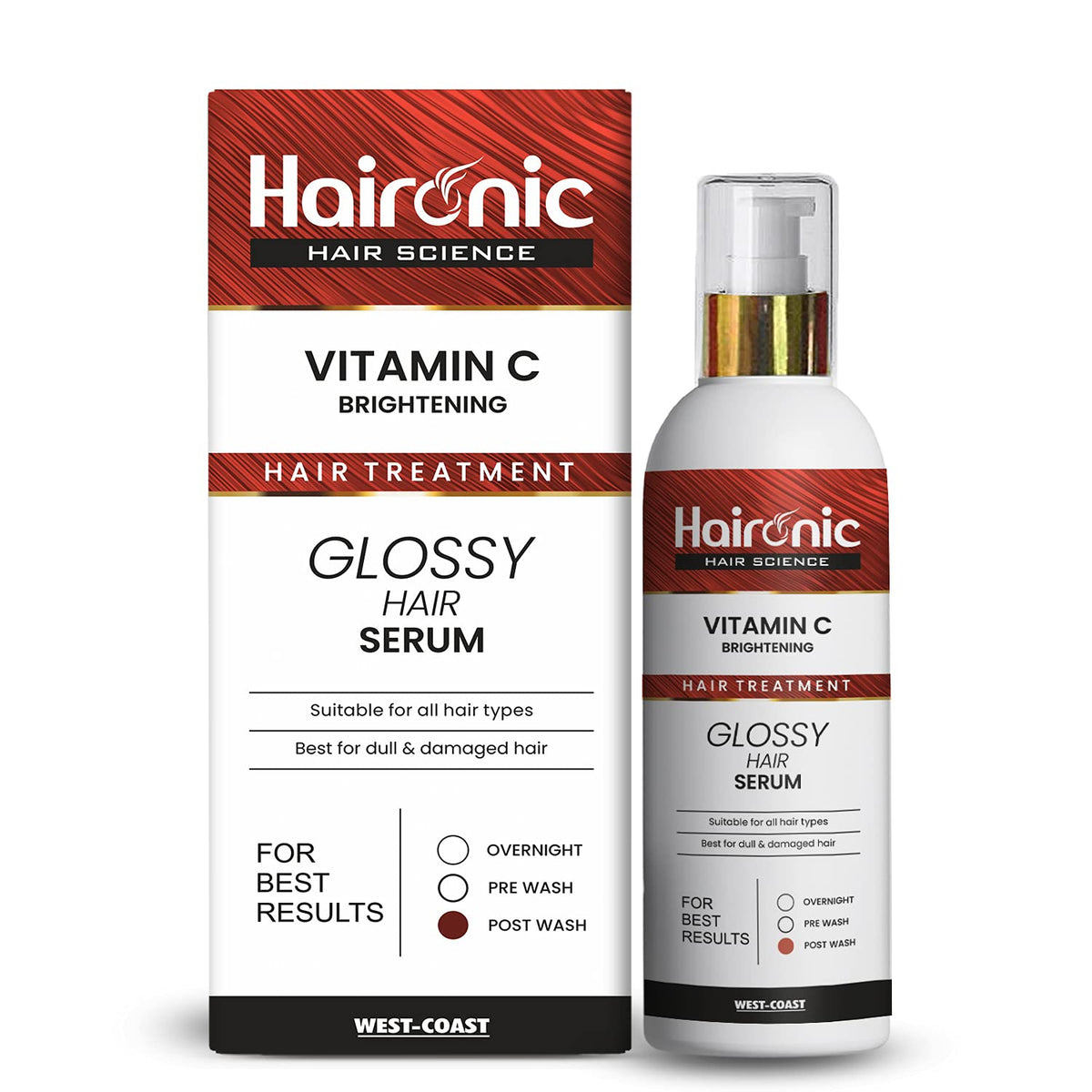 Haironic Vitamin C Hair Brightening Treatment Hair Serum | Control for Dull & Damaged Hair | Hair Fall Control | For Strong, Smooth, Shiny Hair – 100ml