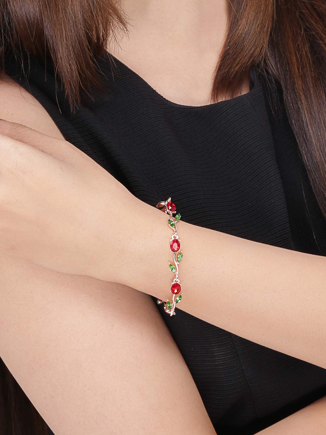 Yellow Chimes Combo Bracelets for Women 2 Pcs Latest Floral Swiss Zircons Rosegold Plated Crystal Bracelets Set for Women and Girls