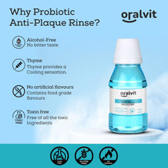 Oralvit Probiotic Anti-Plaque Mouthwash with Mild Thyme | Fights Germs | No Alcohol, No Burning Sensation, No Artificial Flavours |For Men & Women – 100ml (Pack of 3)