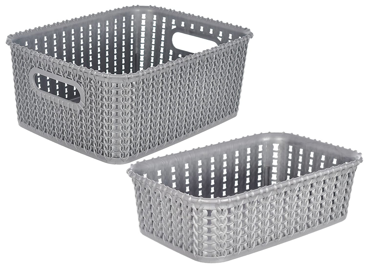 Heart Home Multiuses Large & Small Size M 20-15 Plastic Basket/Organizer Without Lid- Set of 2 (Grey) -46HH0137