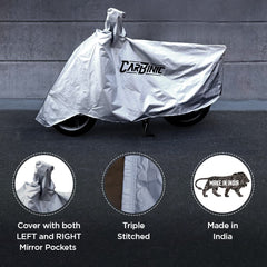 CARBINIC Bike Cover - Universal | Water Resistant (Tested) and Dustproof UV Protection for All Two Wheeler (Bikes/Scooty) with Carry Bag & Mirror Pockets | Solid Grey
