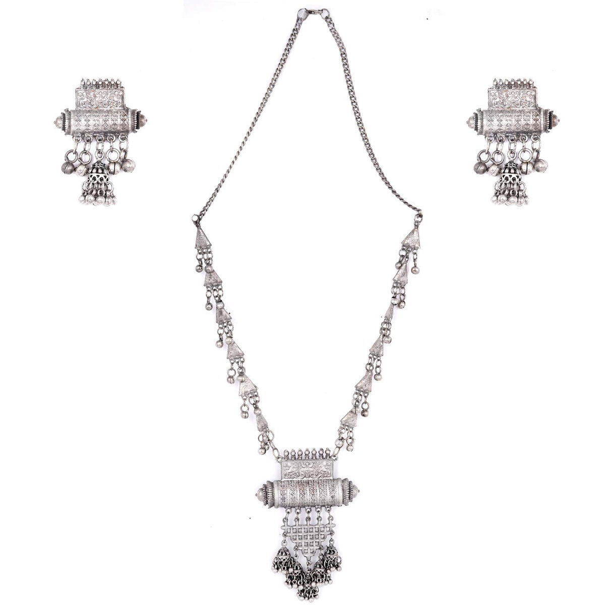 TEEJH Rihana Silver Oxidised Necklace Set For Women