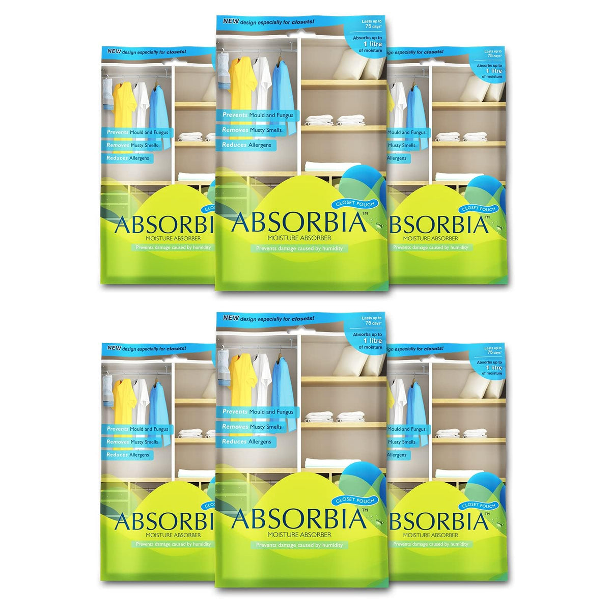 Absorbia Moisture Absorber| Absorbia Hanging Pouch - Season Pack of 48 (880ml Each) | Dehumidifier for Wardrobe, Closet Bathroom| Fights Against Moisture, Mould, Fungus Musty Smells‚Ä¶