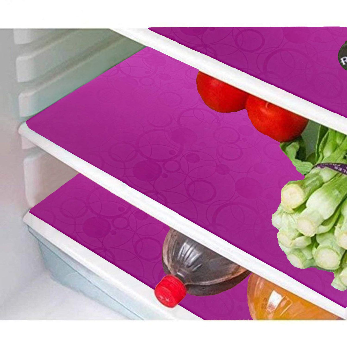 Kuber Industries Circle Design 6 Piece PVC Refrigerator Drawer Mat Set - Pink - CTKTC022360