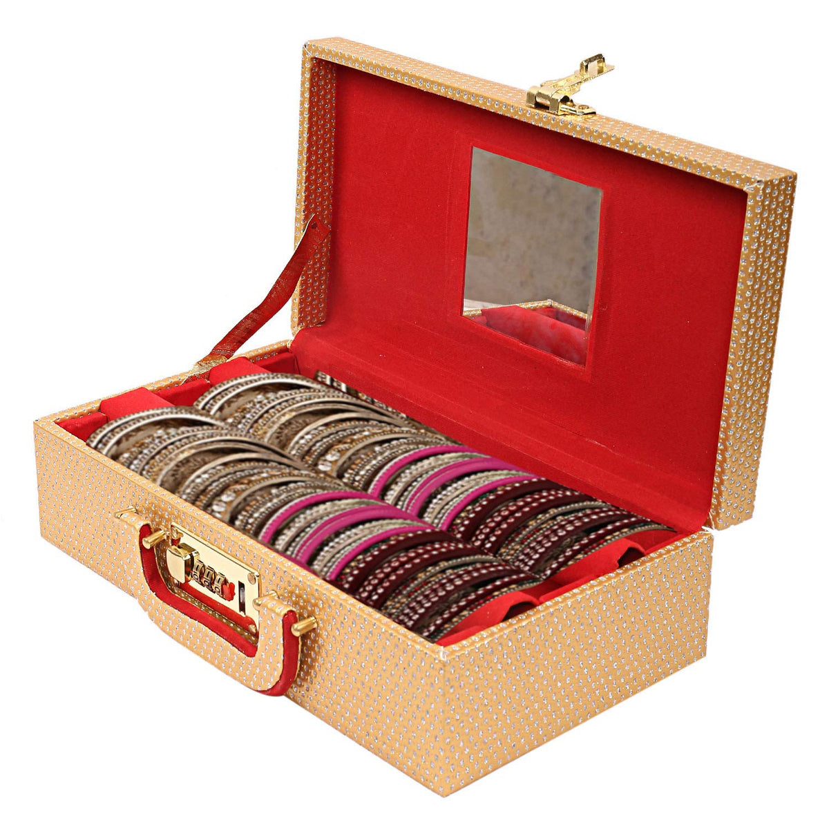 Kuber Industries Wooden Two Rod Bangle Storage Box (Gold) -CTKTC8689