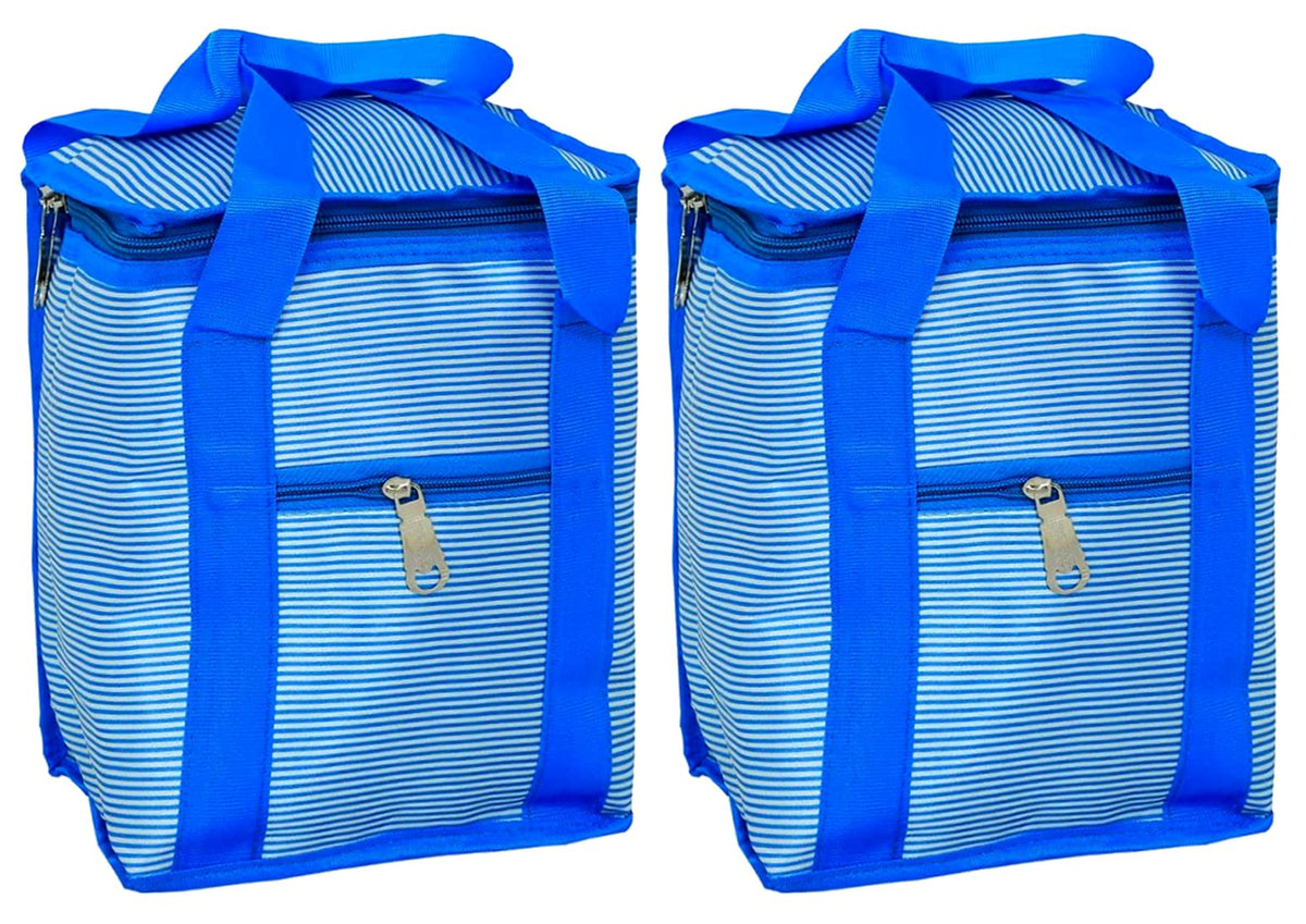 Heart Home Linning Printed Polyster Lunch Bag for Men, Women, Adults for Work, Picnic, Camping, Traveling or Any Outdoor Activities- Pack of 2 (Blue)