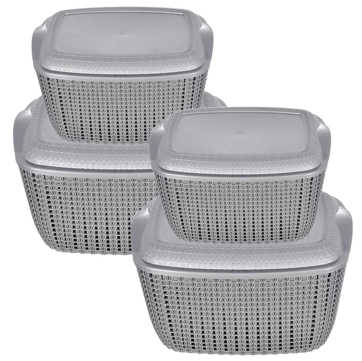 Kuber Industries Multiuses Large & Small M 30-25 Plastic Basket/Organizer With Lid- Pack of 4 (Grey) -46KM059