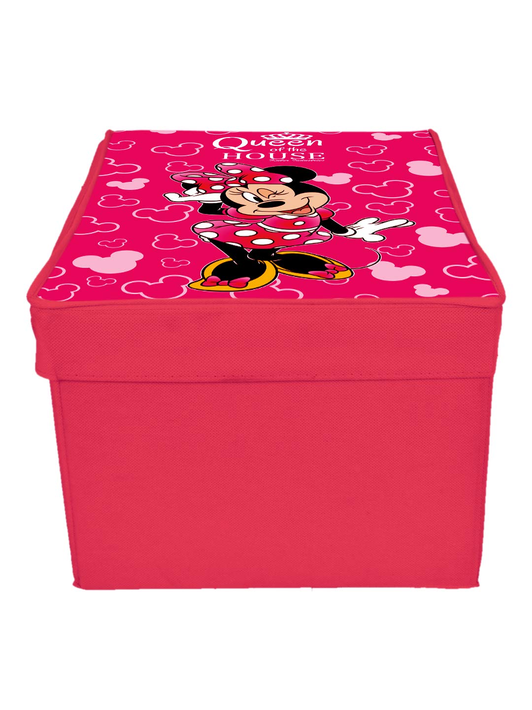 Kuber Industries Disney Minnie Print Non Woven Fabric Foldable Cloth Storage Wardrobe Organiser Box with Lid, Extra Large (Pink)-KUBMART16325