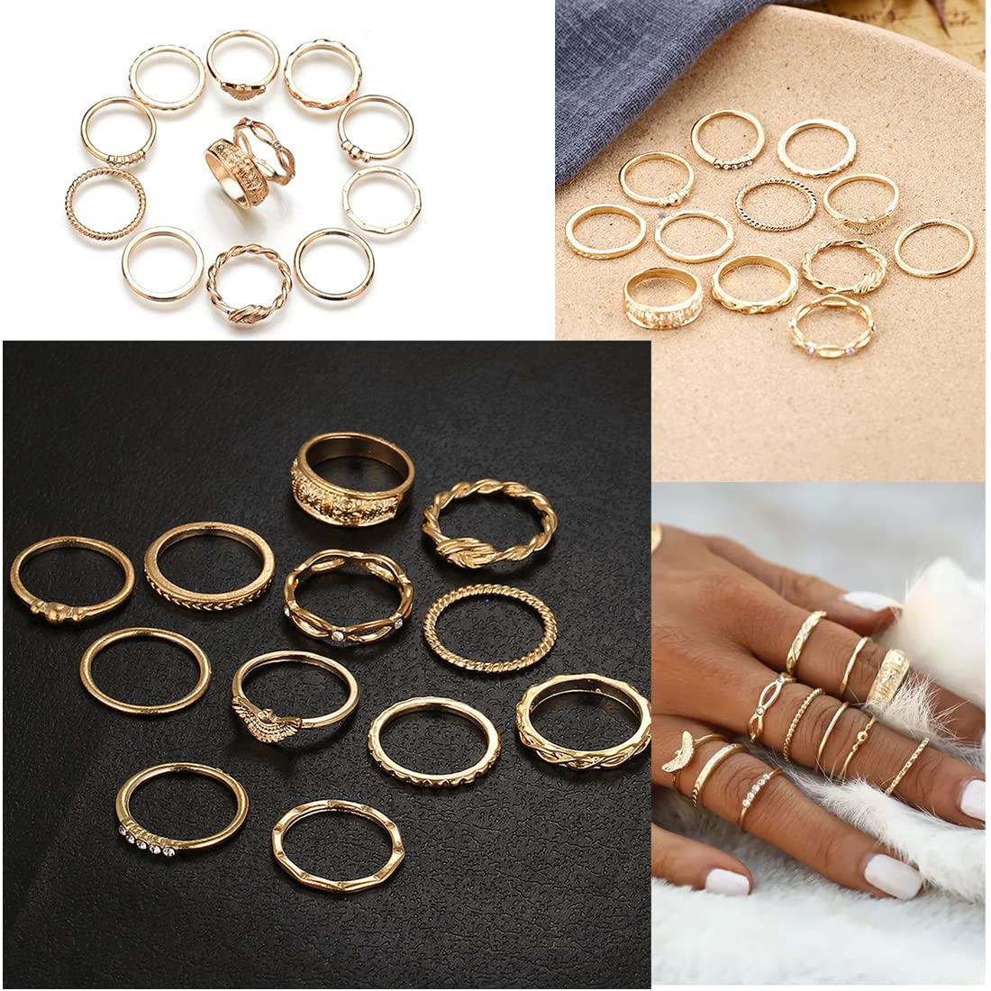 Yellow Chimes 12 PCs Combo Boho Vintage Style Gold Plated Knuckle Rings Set for Women and Girls (YCFJRG-164KNL-C-GL)