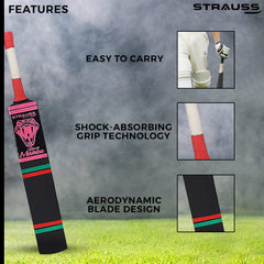 Strauss Cricket Bat | Edition: Black Mamba | Kashmir Willow | Black Mamba Tennis Cricket Bat | Full Size | Color: Black | Tennis Ball Cricket Bat