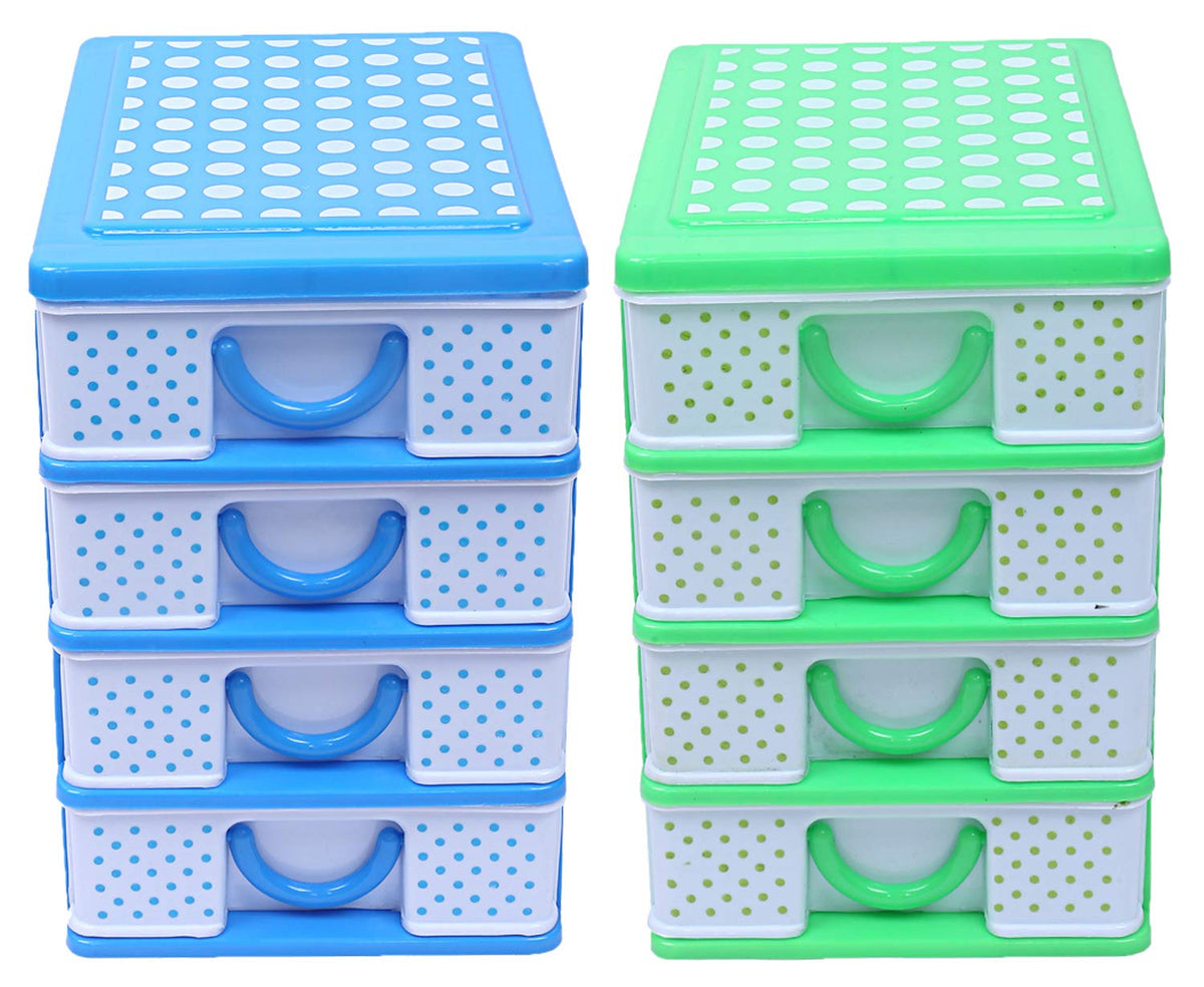 Kuber Industries Plastic 2 Pieces Four Layer Drawer Storage Cabinet Box (Green & Blue)-CTKTC25067
