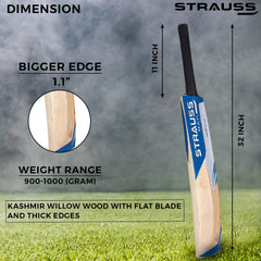 Strauss Super Kashmir Willow Cricket Bat, (Size 6) Blue Sticker