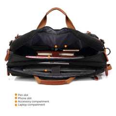 The Clownfish Convertible Laptop Briefcase Backpack with Genuine Leather Logo, Pullers and Handle (15.6 Inch, Black)