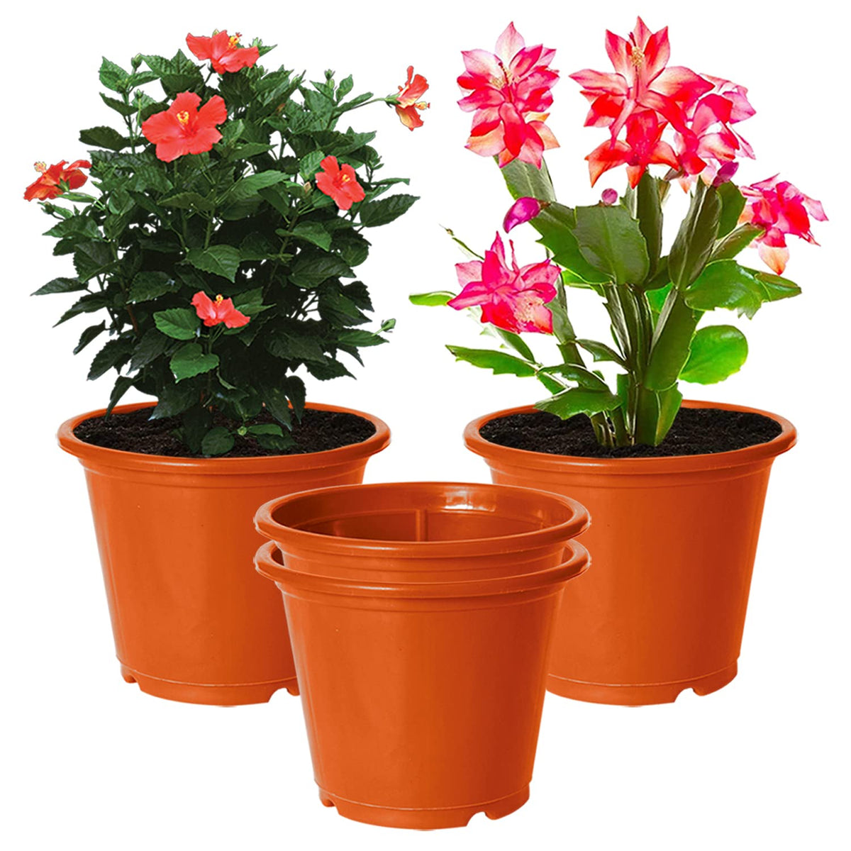 Kuber Industries Durable Plastic Flower Pot|Gamla with Drain Holes for Indoor Home Decor & Outdoor Balcony,Garden,6"x5",Pack of 4 (Orange)