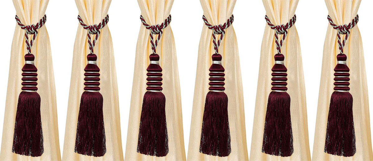 Kuber Industries Polyester 6 Pieces Curtain Tie Back Tassel Set (Maroon) -CTKTC12867