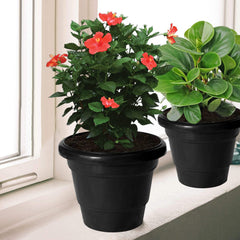 Kuber Industries Solid 2 Layered Plastic Flower Pot|Gamla for Home Decor,Nursery,Balcony,Garden,6"x5",Pack of 5 (Black)