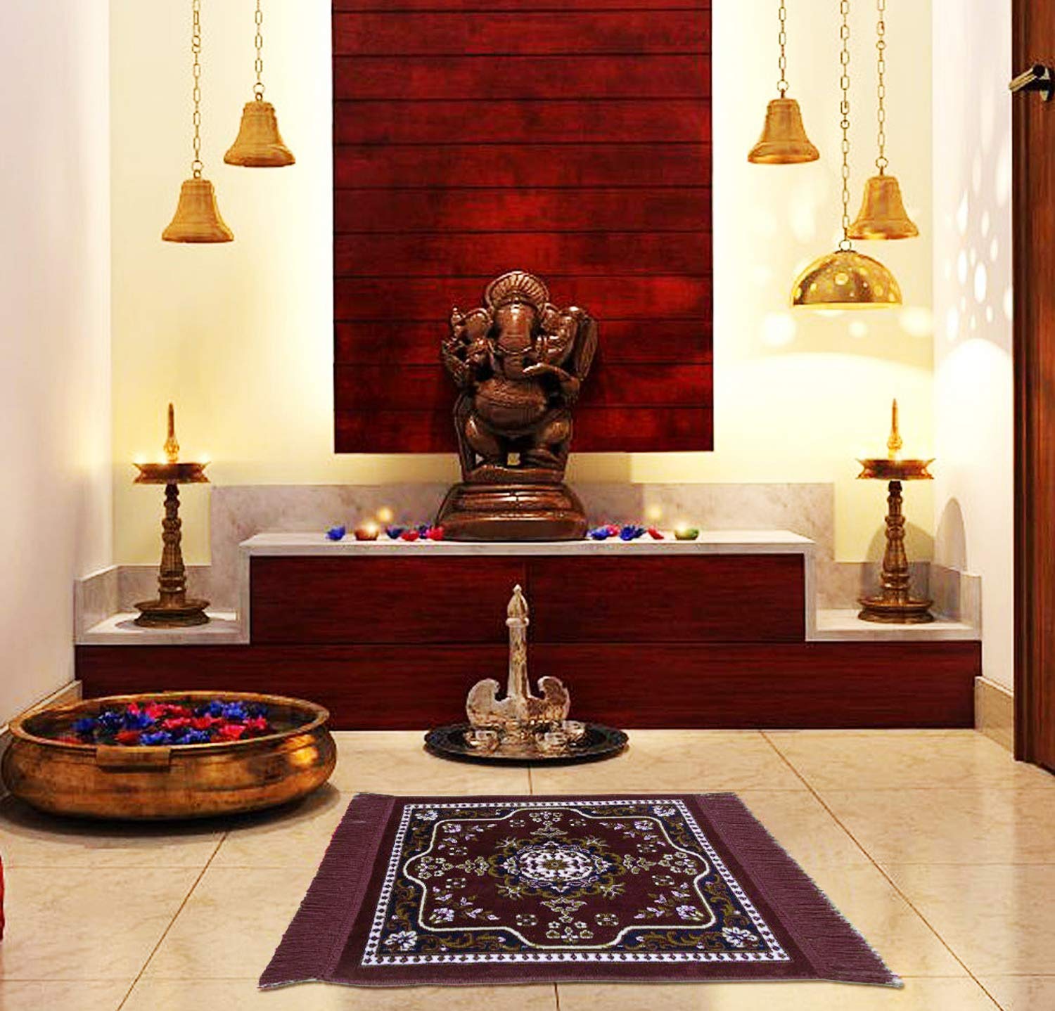 Heart Home Velvet Prayer Mat/Aasan/Pooja Mat/Meditation Mat/Multipurpose Velvet Rug Mat 2 Ft X 2 Ft (Brown) CTHH05707