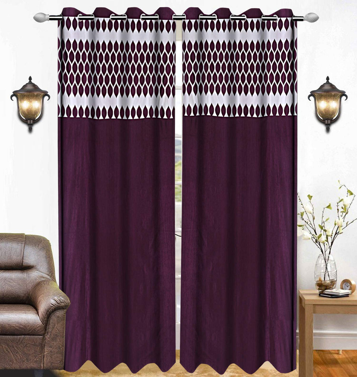 Kuber Industries Zig Zag Design 2 Pieces Polyester Eyelet Door Curtain 7 Feet (Pink)-Ctktc030161