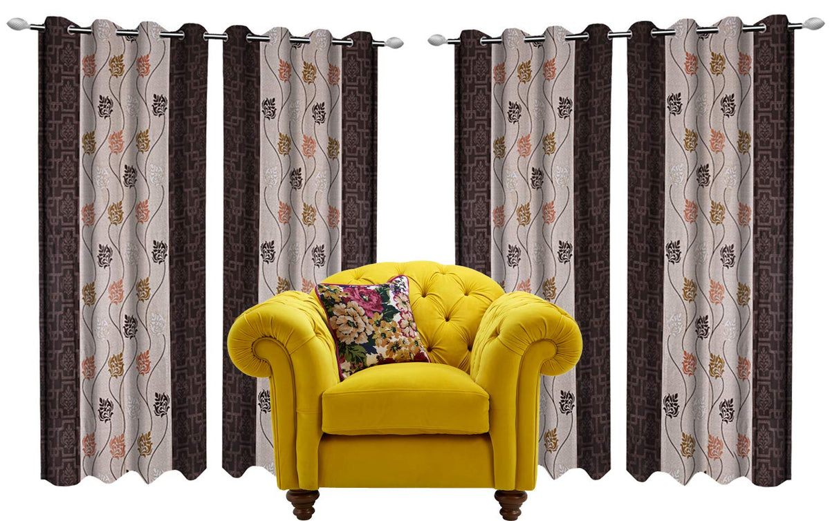 Kuber Industries Floral Design 6 Pieces Polyester Eyelet Door Curtain 7 Feet (Coffee)-CTKTC14305