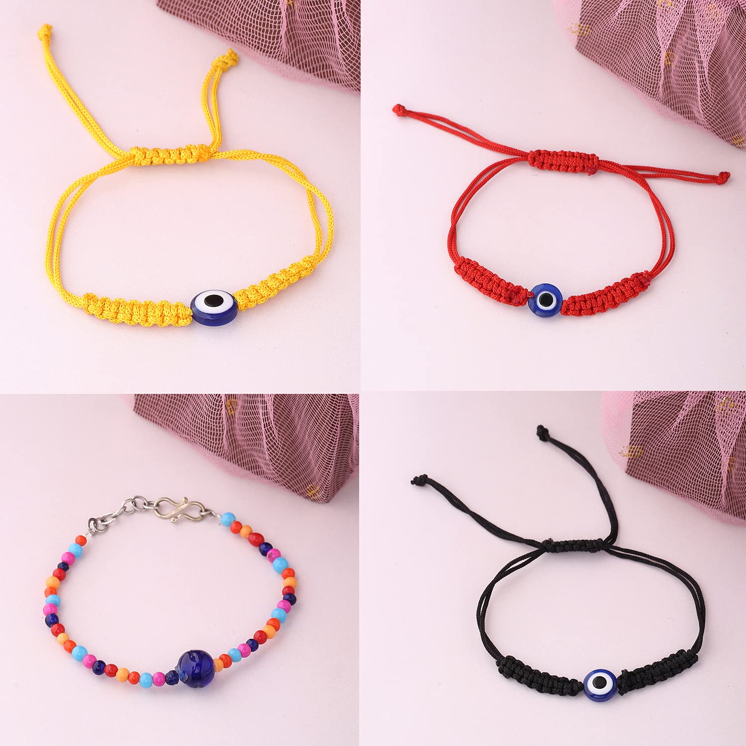 Yellow Chimes Combo Evil Eye Multicolor Beads Stretchable Bracelets for Women and Girls Design 4