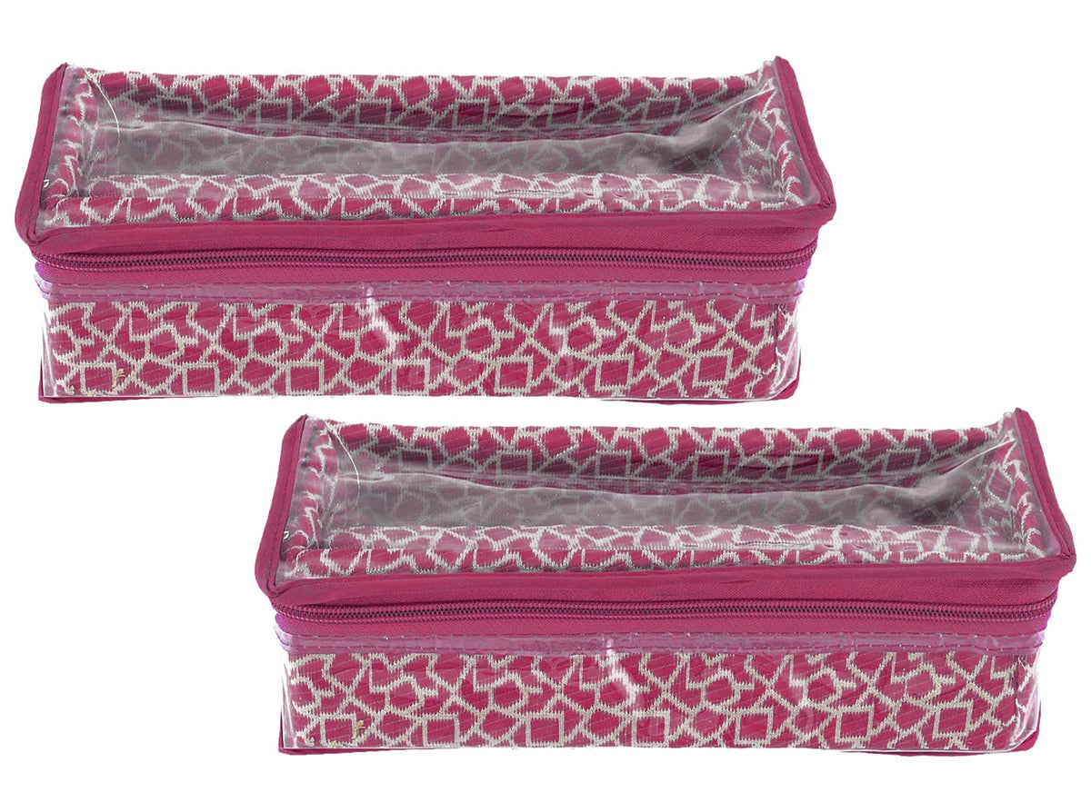 Heart Home Multipurpose Multi Saqare Design Laminated 1 Rod Bangle Box/Organizer/Case With Tranasparent Top - Pack of 2 (Pink)-47HH0291