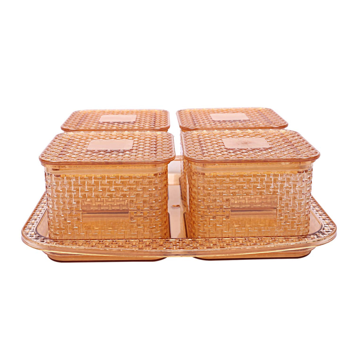 Kuber industries Dazzle Design Plastic Multi Purpose Dry Fruits Tray with Four Bowls Set (Peach)-CTKTC21674