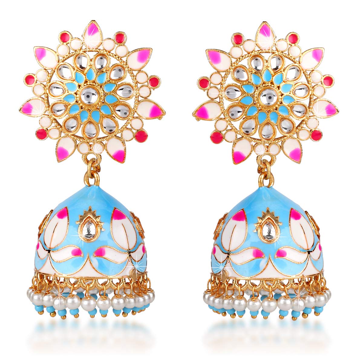 Yellow Chimes Celebrity Choice Meenakari Handcrafted Stylish 18k Gold Plated Studded Kundan Designer Meenakari Traditional Jhumka/Jhumki Earrings for Women and Girls