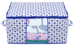 Heart Home Dot Printed Foldable, Lightweight Non-Woven 3 Saree Cover & 3 Underbed Storage Bag Set For Saree, Clothes, Blankets With Tranasparent Window, Set of 6 (Blue)-46HH0620