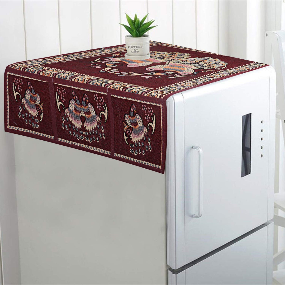 Kuber Industries Cotton Fridge Top Cover (CTKTC8581, Maroon)