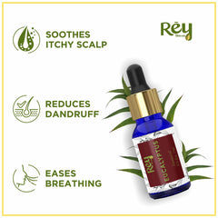 Rey Naturals Eucalyptus Oil - 100% Natural Essential Oil for Soothing Scalp, Reduces Dandruff, and Aromatherapy - 15ml
