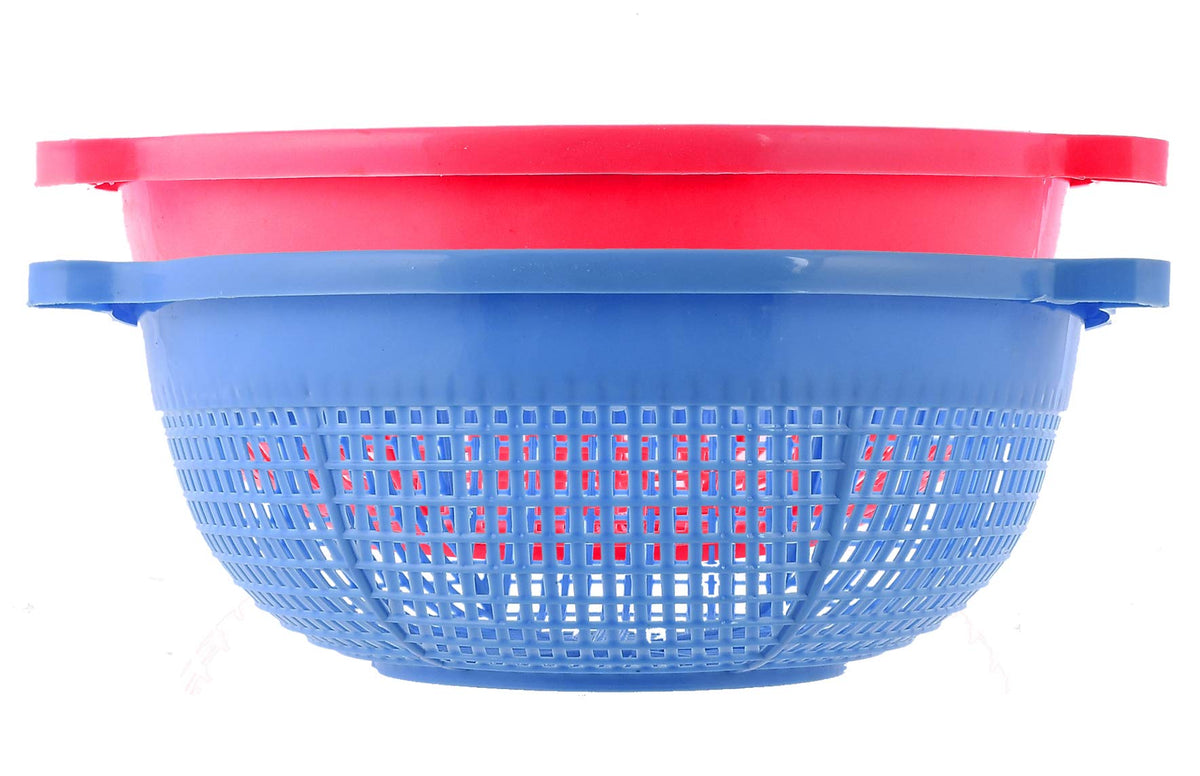 Kuber Industries Unbreakable Round Plastic Kitchen Vegetables and Fruits Basket Multipurpose Organizers Storage Basket (Pink & Blue)-Pack of 2-KUBMART15176, Standard