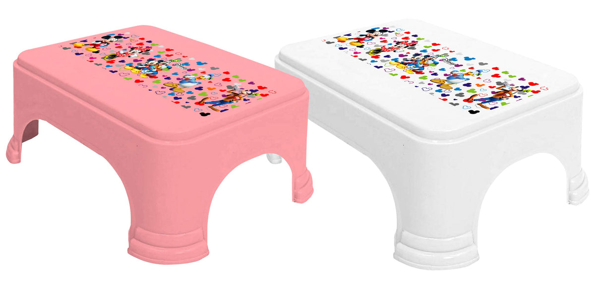Kuber Industries Disney Team Mickey Print Square Plastic Bathroom Stool, (Set of 2, Pink & White) -HS_35_KUBMARTS17290