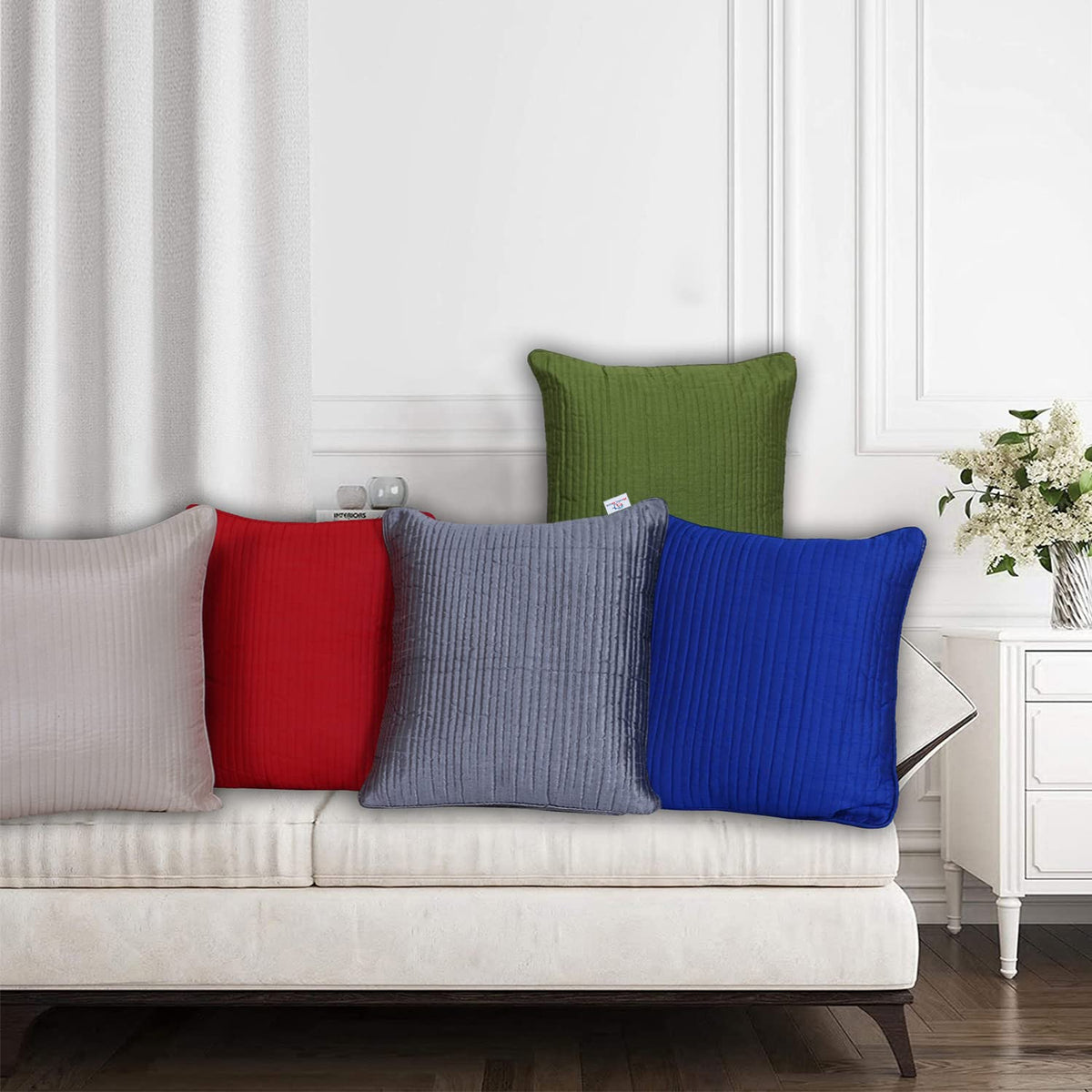 Heart Home Cushion Cover|Sofa Cushion Covers|Embossed Strips Print Sitting Cushion Cover|Polyester Cushion Filler|16x16 Inch|Set of 5 (Multicolor)