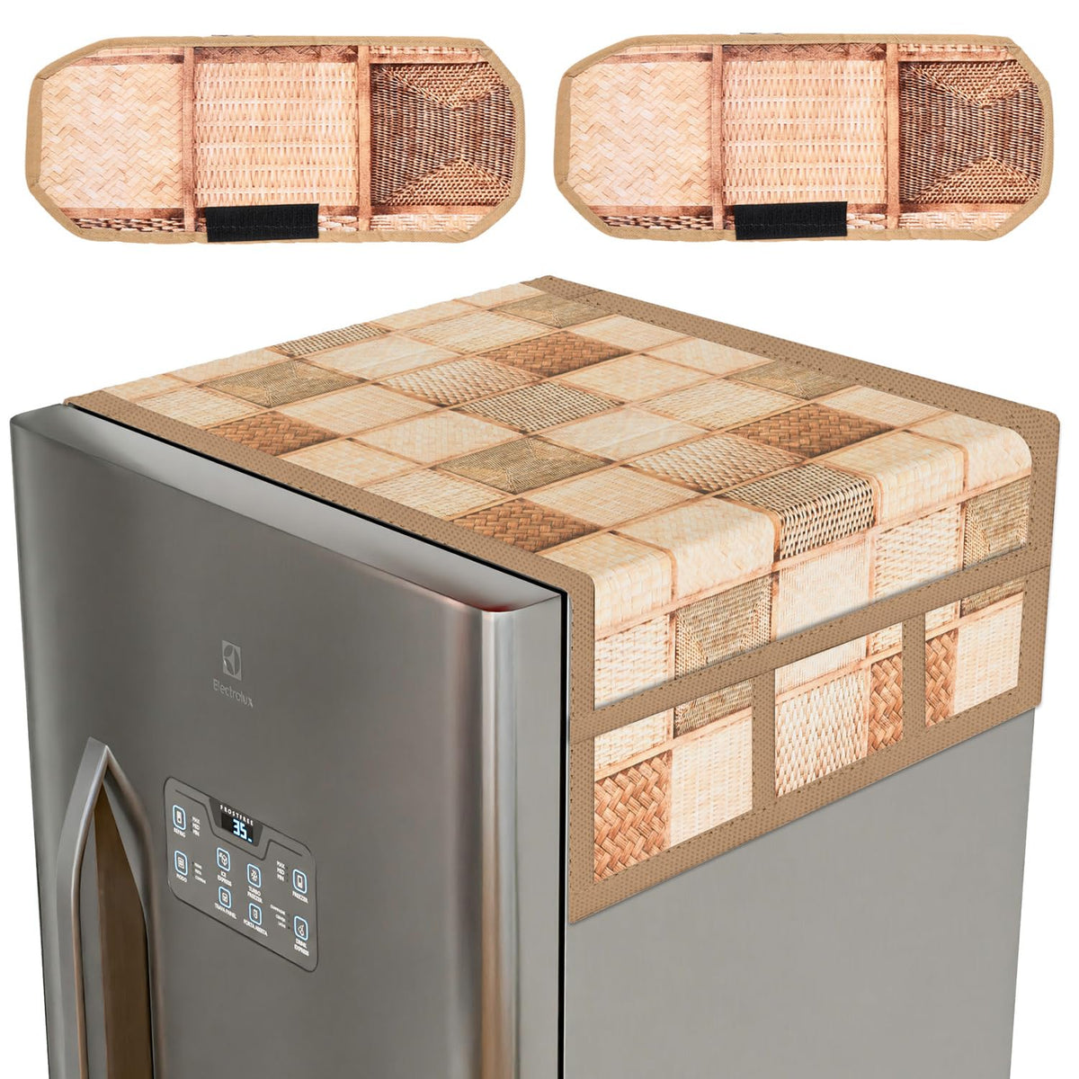 Heart Home Fridge Top Cover & Handle Cover Set | Fridge Top & Handle Cover Set | Refrigerator Cover & Handle Cover Combo Set | Chatai Fridge & Handle Cover | Brown