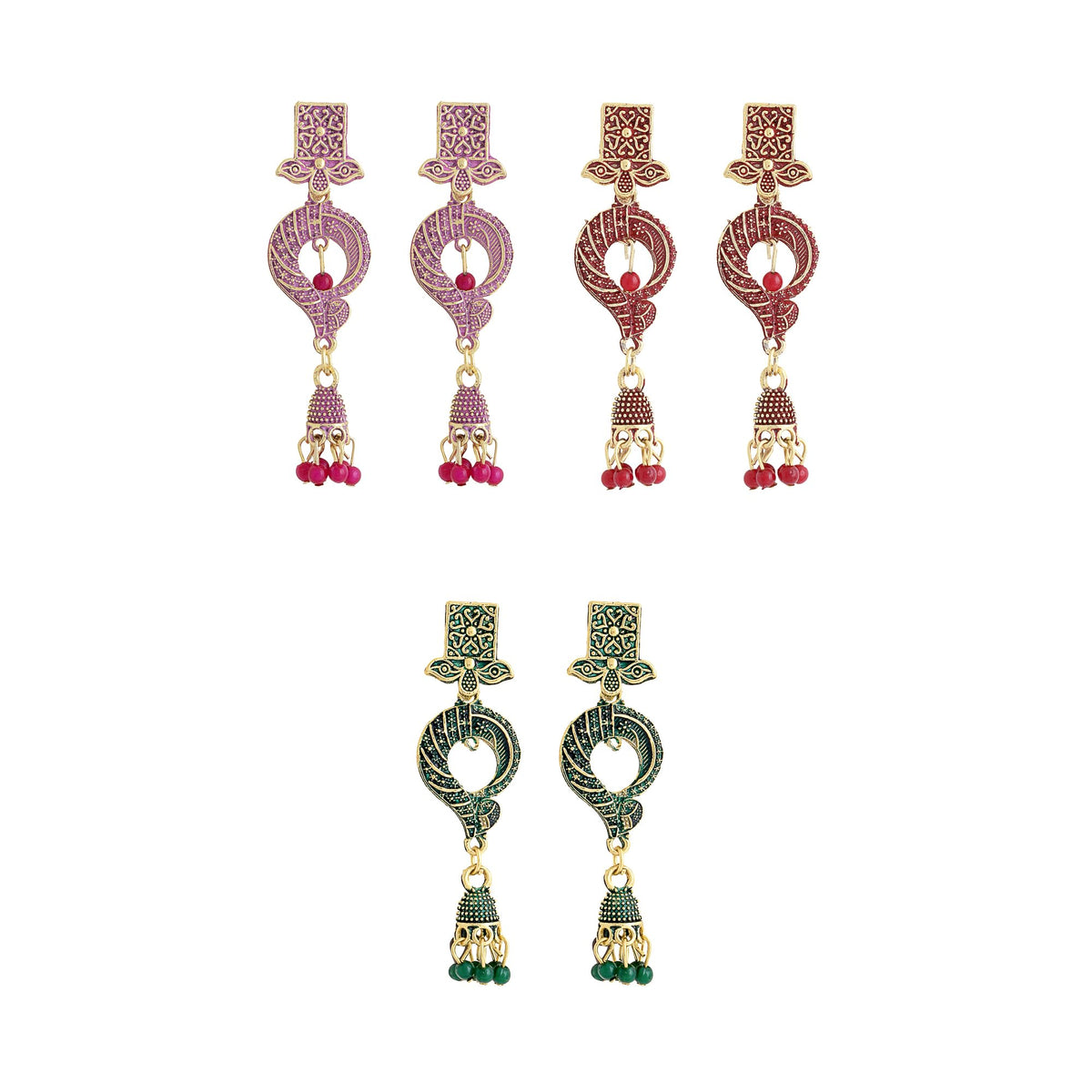 Yellow Chimes Earrings for Women and Girls Meenakari Drop| 3 Pair Combo of Jhumka Drop Designed Gold Tone Drop Earrings | Birthday Gift for girls and women Anniversary Gift for Wife