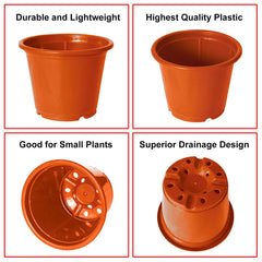 Kuber Industries Plastic Planters|Gamla|Flower Pots for Garden Nursery Home Décor,8"x6",Pack of 10 (Orange)