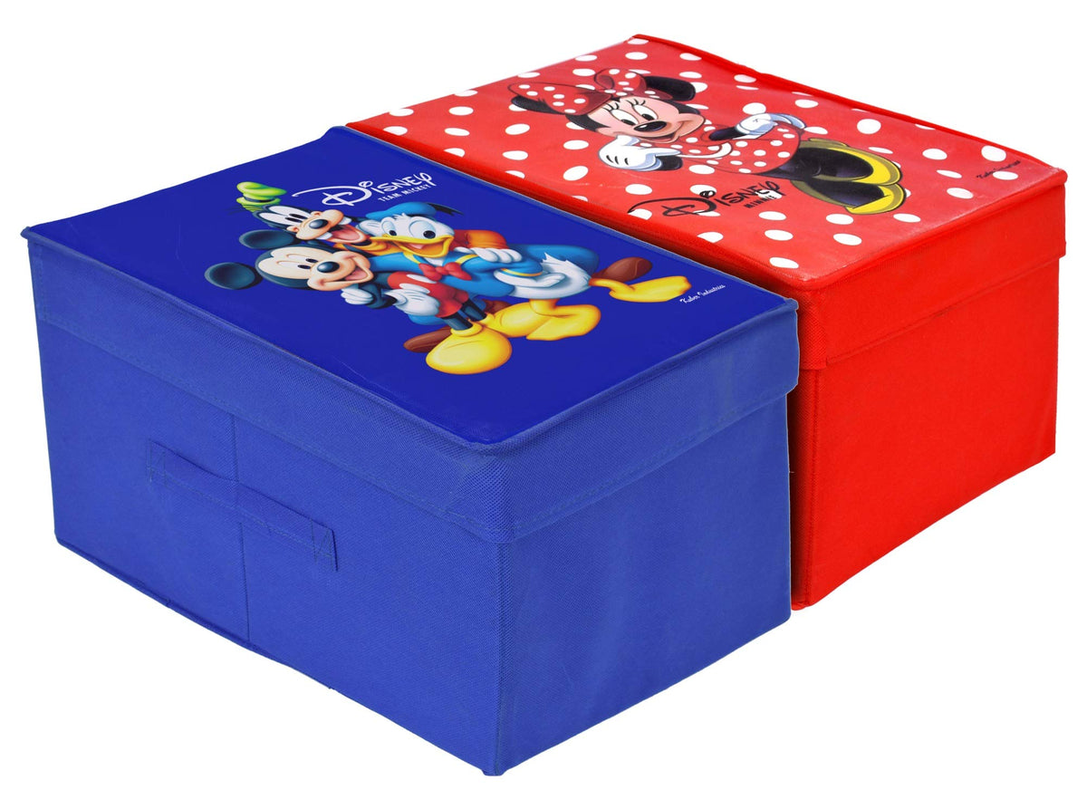 Kuber Industries Disney Tram Minnie Mickey Mouse Print Non Woven 2 Pieces Fabric Foldable Shirt Cover Storage Organizer Box with with Lid, Extra Large (Red & Royal Blue)-KUBMART1735