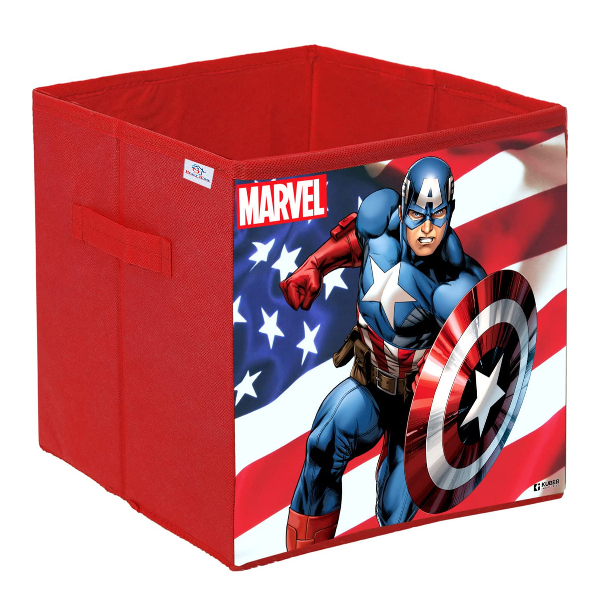 Heart Home Marvel Captain America Print Durable & Collapsible Square Storage Box|Clothes Organizer With Handle,.(Red)