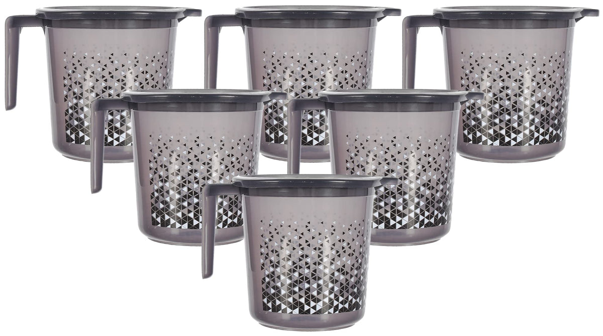 Kuber Industries Tinted Print Multiuses Lightweight, Unbreakable Plastic Bathroom Mug 1.5 Litre Pack of 6 (Black)-46KM0242