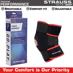 Strauss Adjustable Knee Support Patella, Free Size (Black), Single