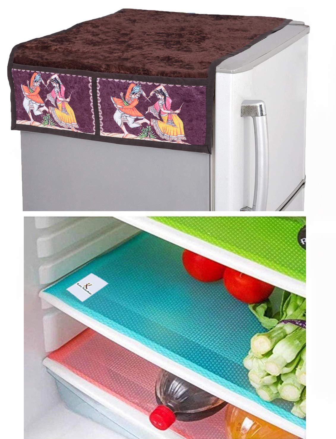 Kuber Industries PVC 3 Pieces Fridge Mats and 1 Piece Fridge Top Cover (Brown)-CTKTC32747