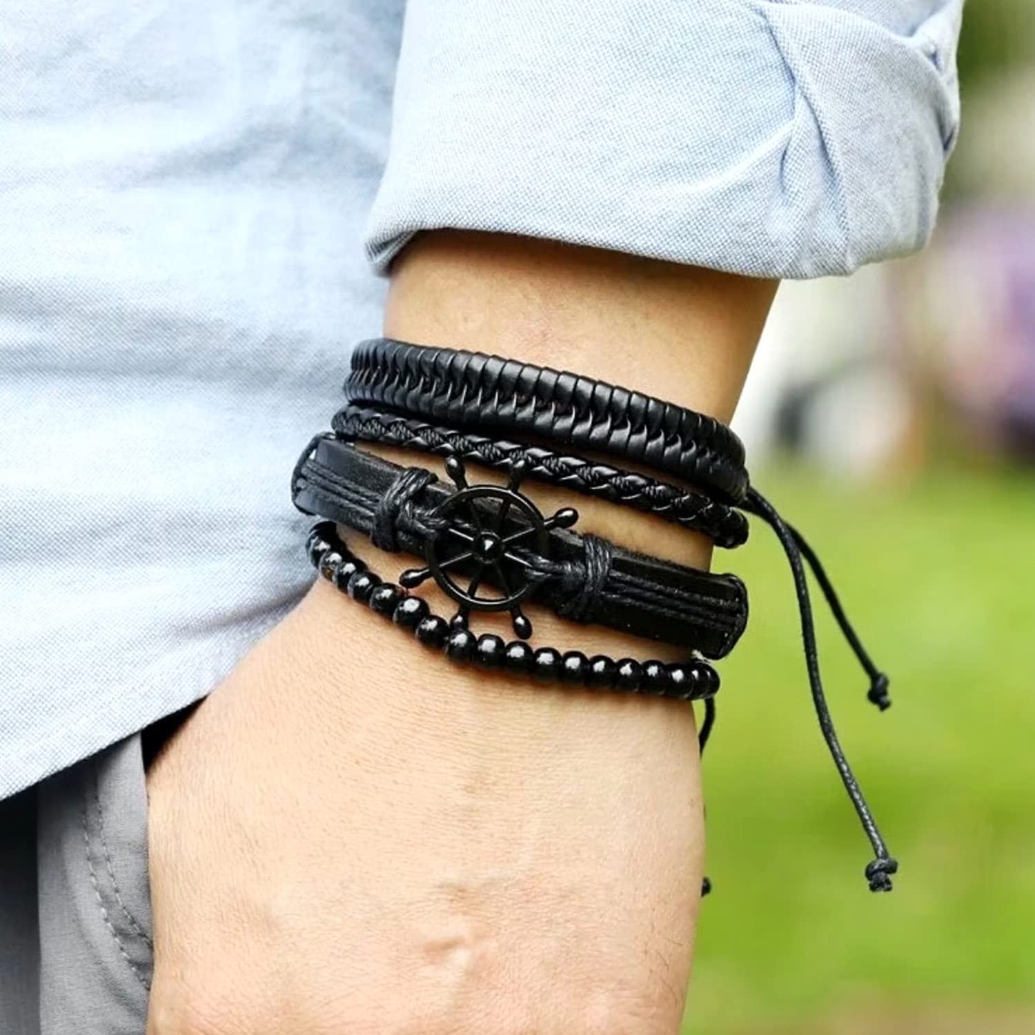 Kairangi Bracelets for Men and Boys Leather Bracelet Set for Men