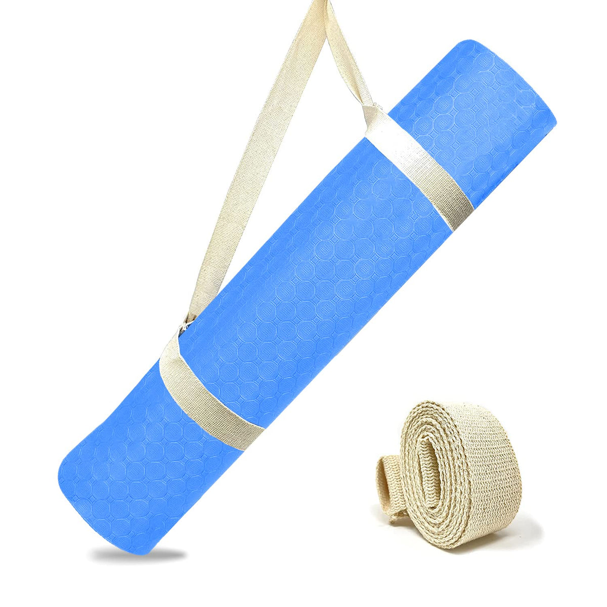 Strauss Anti Skid TPE Yoga Mat with Carry Strap, 8mm, (Sky Blue)