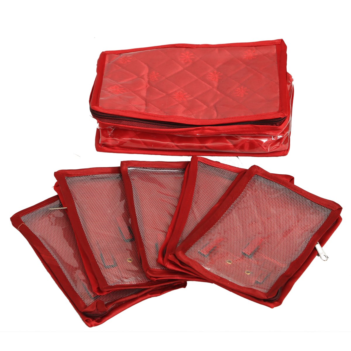 Kuber Industries Quilted Satin Jewellery Box, Maroon (KU0391)