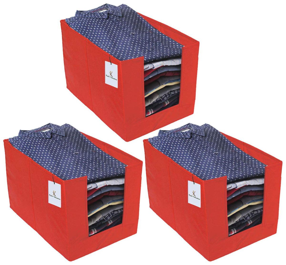 Kuber Industries 3 Piece Non Woven Shirt Stacker Wardrobe Organizer Set, Red-CTLTC31852