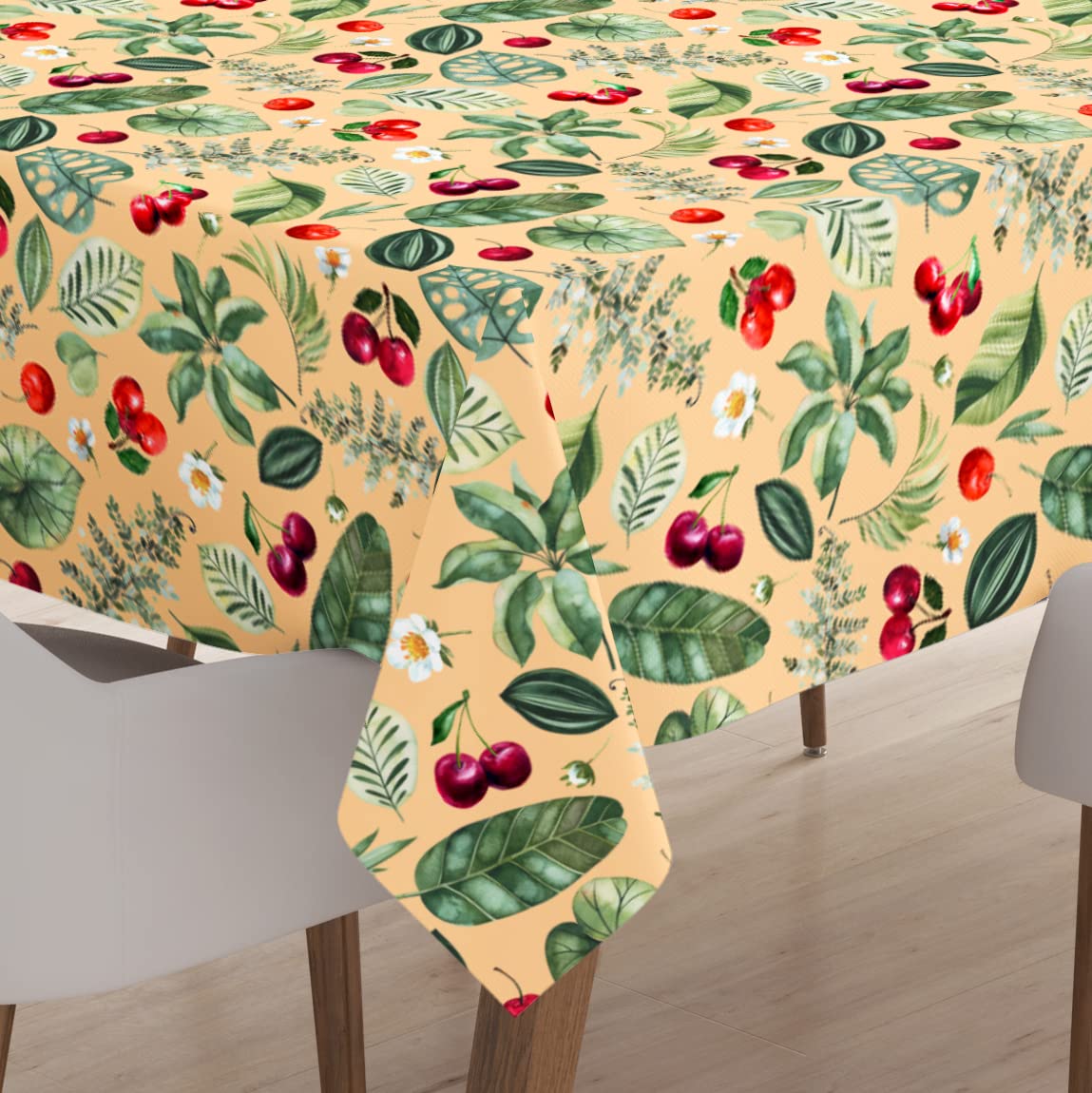 Encasa Dining Table Cloth - 8 ft - Water Repellent - Rectangular - Polyester Printed Twill Fabric Table Cover - 142x240 cm - Machine Washable - Durable - Cherry