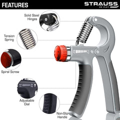 Strauss Adjustable Hand Grip Strengthener, (Black/Grey)